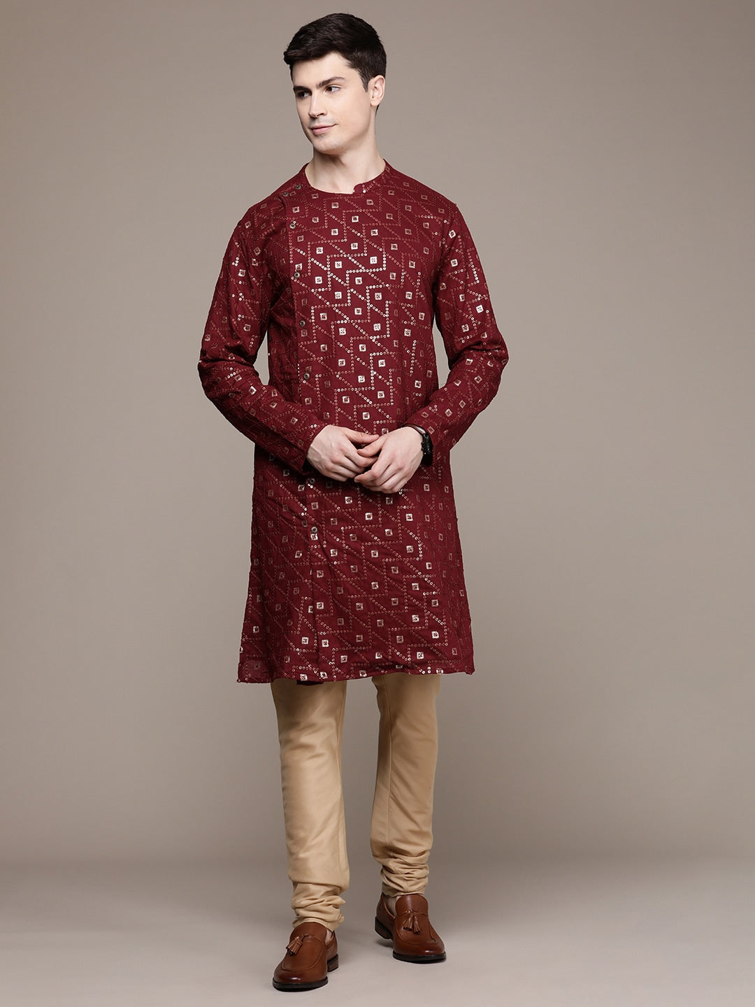 House of Pataudi Ethnic Motifs Embroidered Pure Cotton Sequinned Jashn Kurta - Distacart