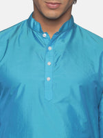 Thumbnail for Sethukrishna Men Turquoise Blue Kurta with Pyjamas - Distacart