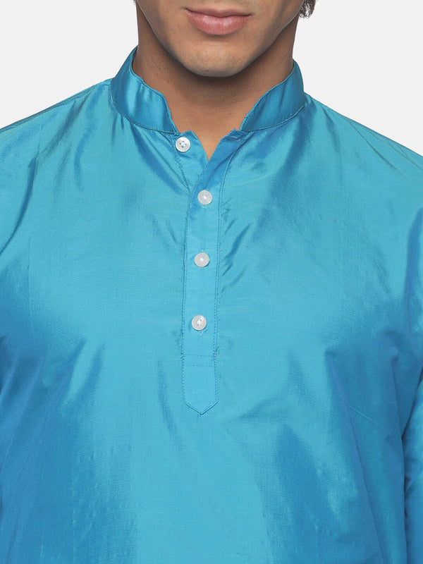 Sethukrishna Men Turquoise Blue Kurta with Pyjamas - Distacart
