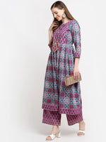 Thumbnail for Kalini Women Brown Floral Printed Thread Work Pure Cotton Kurta with Palazzos - Distacart