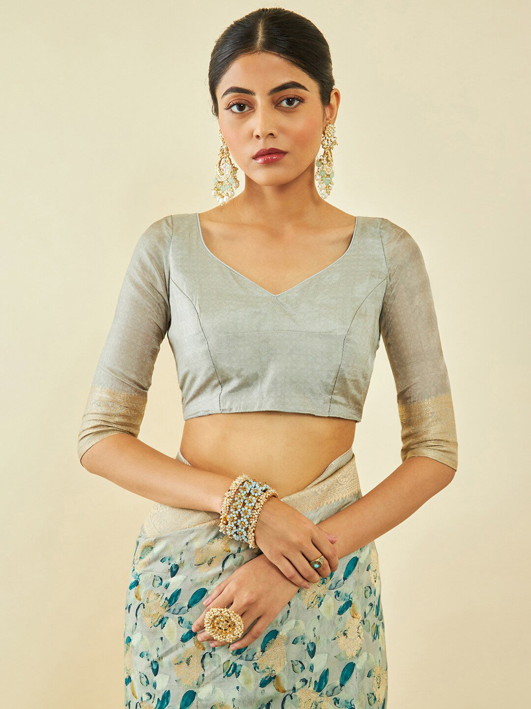 Soch Floral Printed Zari Tussar Saree - Distacart