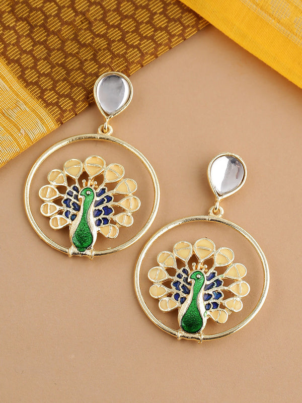 Shoshaa Green Peacock Shaped Drop Earrings - Distacart