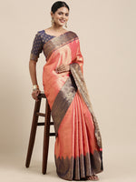 Thumbnail for Saree Mall Pink Woven Design Zari Silk Blend Banarasi Saree - Distacart