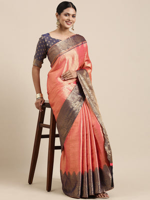 Saree Mall Pink Woven Design Zari Silk Blend Banarasi Saree - Distacart
