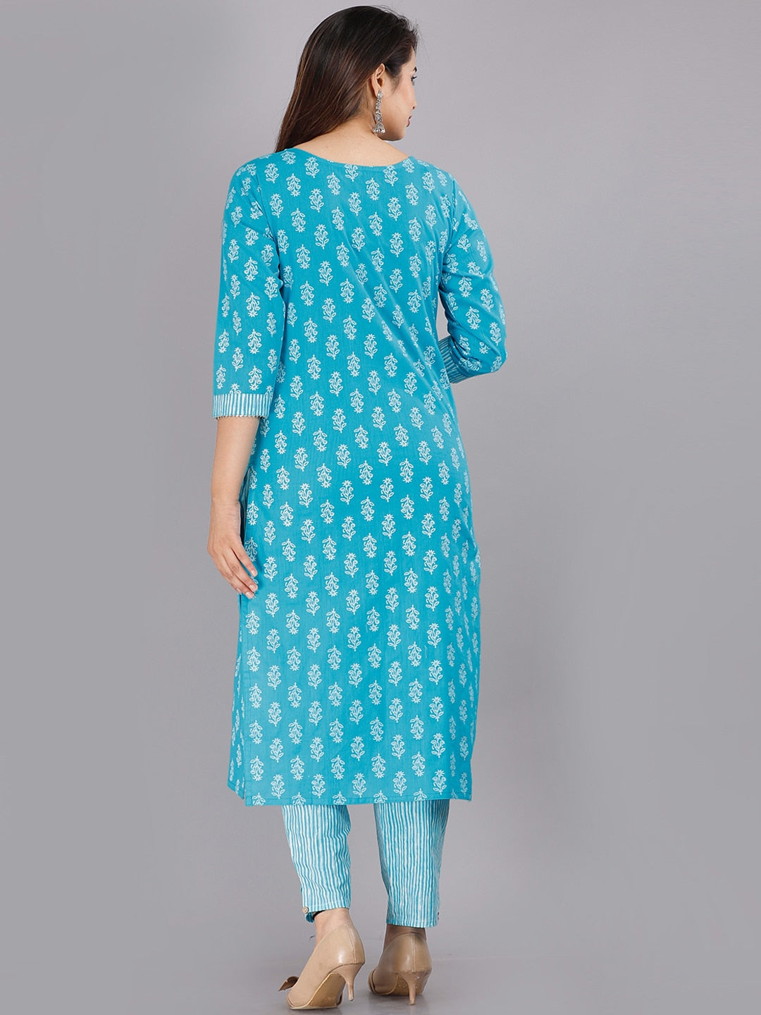 Kalini Women Blue Ethnic Motifs Printed Pure Cotton Kurta with Trousers & With Dupatta - Distacart