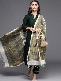 Thumbnail for Libas Green & Gold Solid Gotta Patti Straight Kurta with Trousers & With Dupatta - Distacart