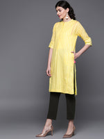 Thumbnail for Biba Women Yellow Striped Straight Kurta - Distacart