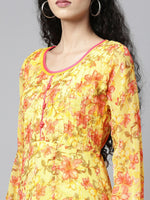 Thumbnail for Souchii Yellow Floral Layered Chiffon A-Line Midi Dress - Distacart