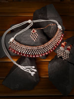 Thumbnail for Saraf RS Jewellery Rose Gold-Plated & Red AD & CZ-Studded Contemporary Jewellery Set - Distacart