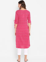 Thumbnail for Janasya Pink & White Printed Straight Kurta - Distacart