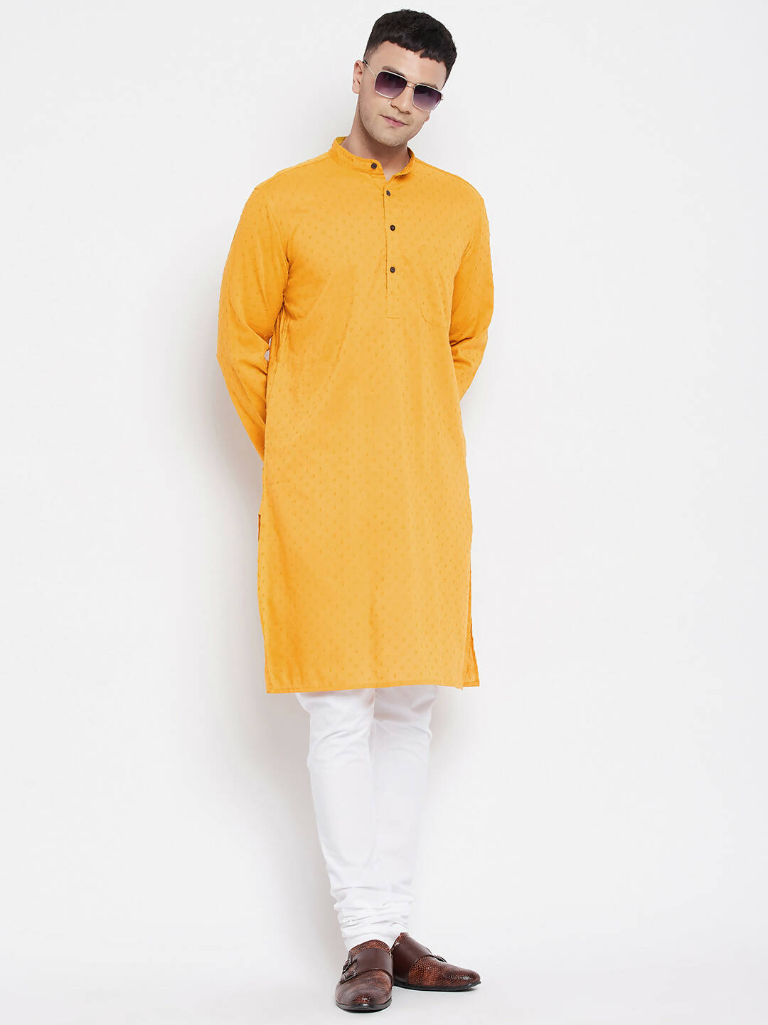 Even Apparels Yellow Color Pure Cotton Men's Kurta With Band Collar - Distacart
