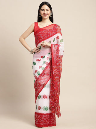 Saree Mall White & Red Printed Bandhani Sarees - Distacart