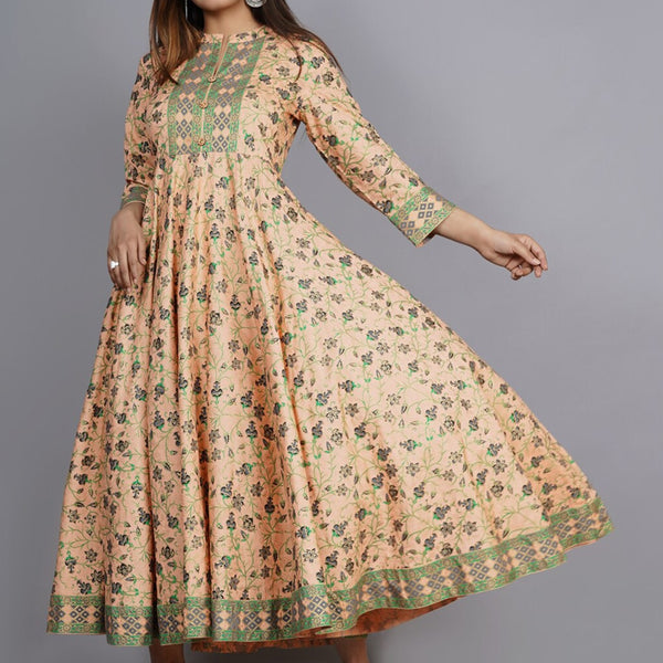 Kalini Women Coral Pink Floral Print Anarkali Kurta - Distacart