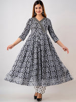 Thumbnail for Kalini Women Floral Printed Angrakha Pure Cotton Kurta with Trousers & With Dupatta - Distacart