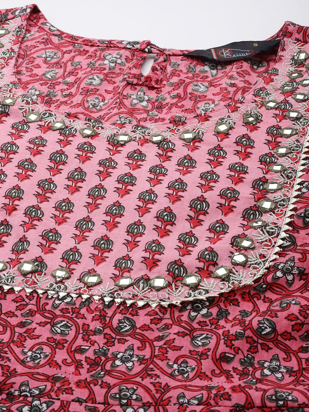 Kalini Women Pink Floral Printed Gotta Patti Pure Cotton Kurta with Trousers & Dupatta - Distacart