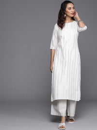 Thumbnail for Libas Women White & Silver Striped Kurta - Distacart