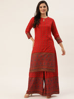 Thumbnail for HERE&NOW Women Red Ethnic Motifs Printed Kurta with Palazzos - Distacart