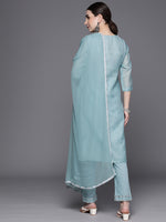 Thumbnail for Biba Women Blue Ethnic Motifs Yoke Design Kurta with Trousers & Dupatta - Distacart