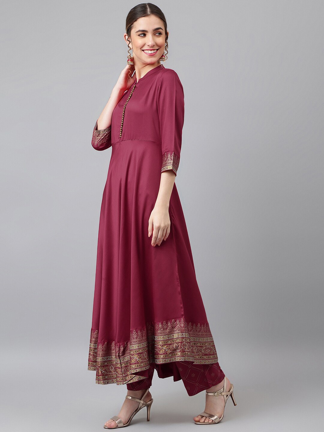Khushal K Women Maroon Ethnic Motifs Kurta with Churidar & With Dupatta - Distacart