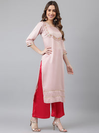 Thumbnail for Khushal K Women Pink Floral Embroidered Sequinned Kurta with Palazzos & Dupatta - Distacart