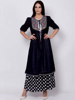 Thumbnail for Biba Women Black & White Embroidered A-Line Kurta With Jacket - Distacart