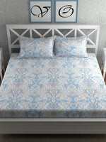 Thumbnail for CHHAVI INDIA Blue & White Ethnic Motifs 210 TC King Bedsheet with 2 Pillow Covers - Distacart