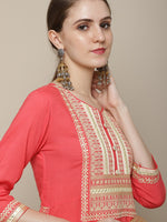 Thumbnail for Sangria Women Coral Ethnic Motifs Yoke Design Kurta - Distacart