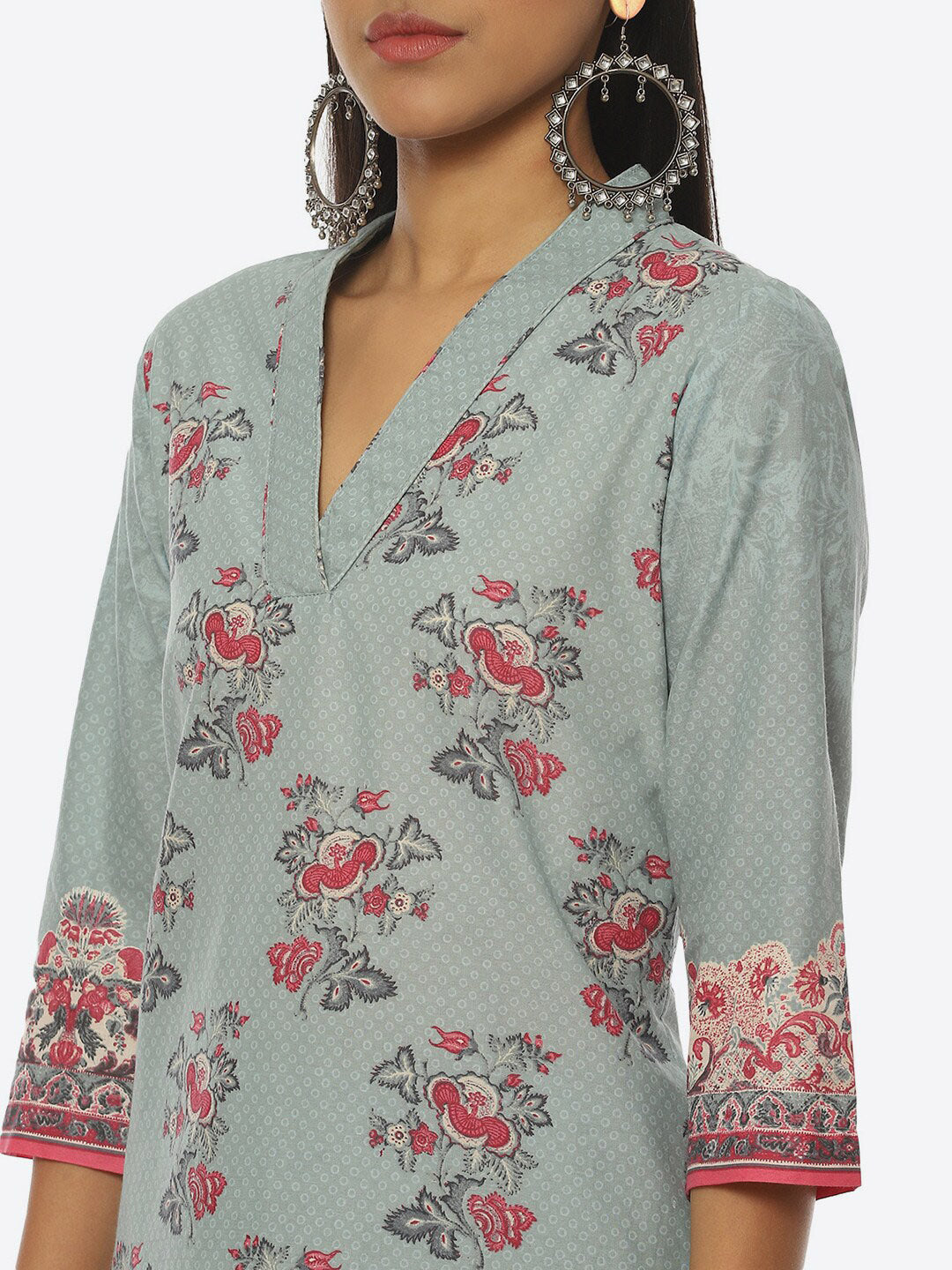 Biba Floral Printed Kurta With Palazzos & Dupatta - Distacart