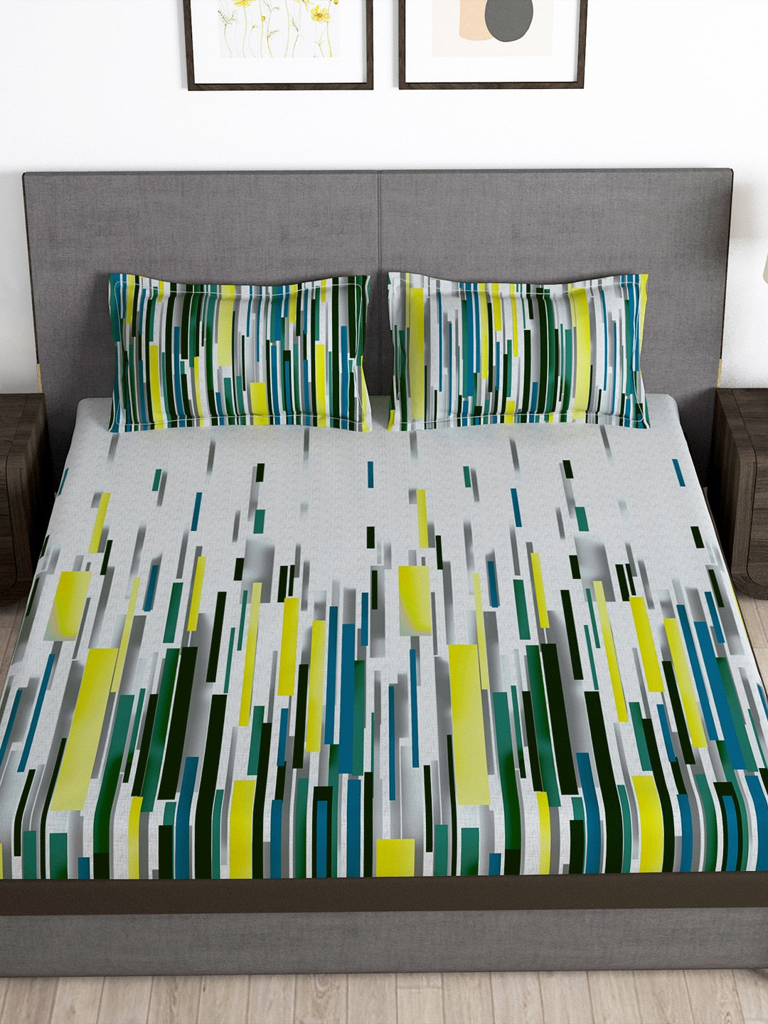 Story@home Arena White & Grey Printed 180 TC Bedsheet & Pillow Covers - Distacart