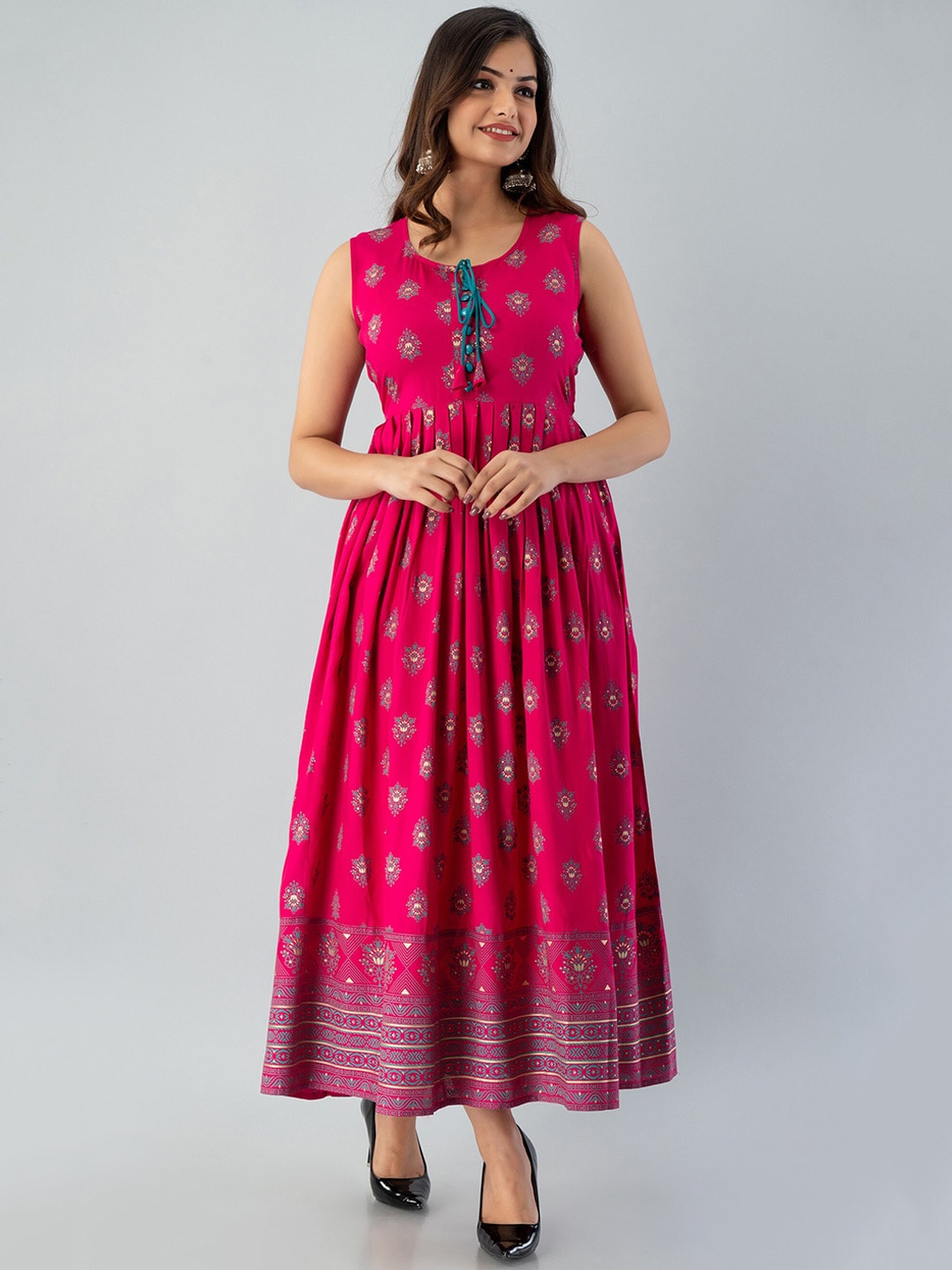 Kalini Women Pink & Blue Ethnic Motifs Printed Anarkali Kurta - Distacart