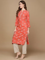 Thumbnail for HERE&NOW Rust Orange & White Floral Printed Straight Kurta - Distacart