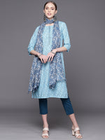 Thumbnail for Biba Women Blue Ethnic Motifs Printed Pure Cotton Kurta with Trousers & Dupatta - Distacart