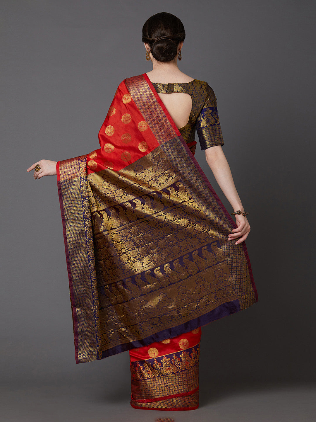 Mitera Red & Gold-Coloured Silk Blend Woven Design Banarasi Saree - Distacart