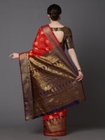 Thumbnail for Mitera Red & Gold-Coloured Silk Blend Woven Design Banarasi Saree - Distacart