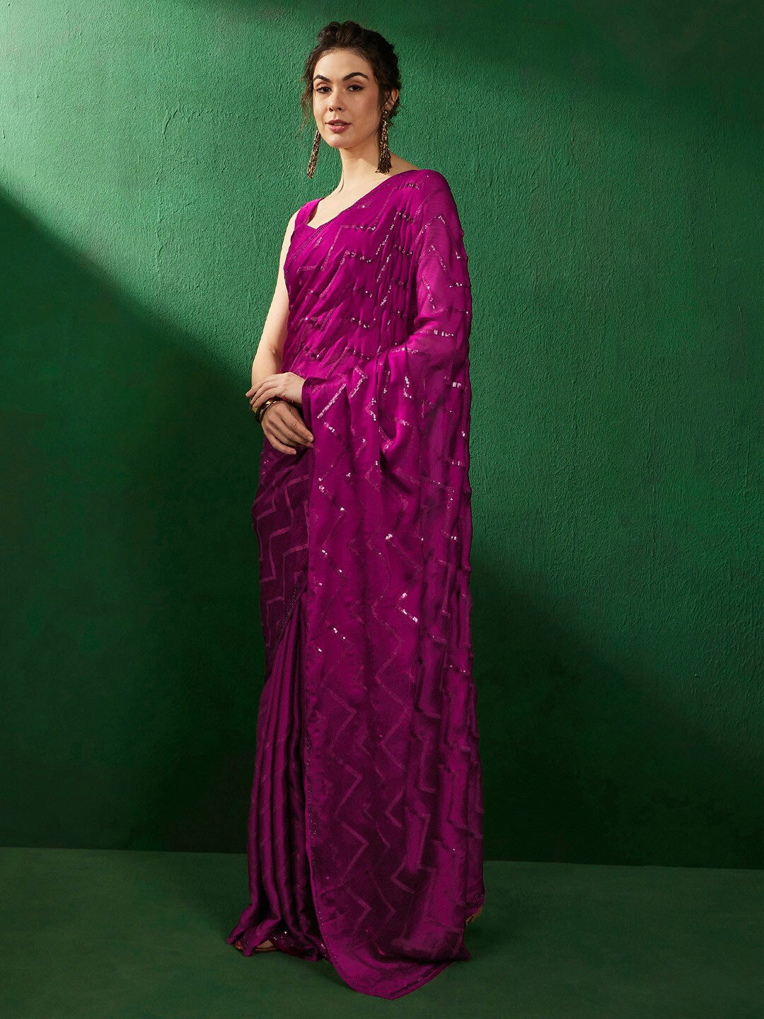 Sangria Geometric Embellished Beads and Stones Sarees - Distacart