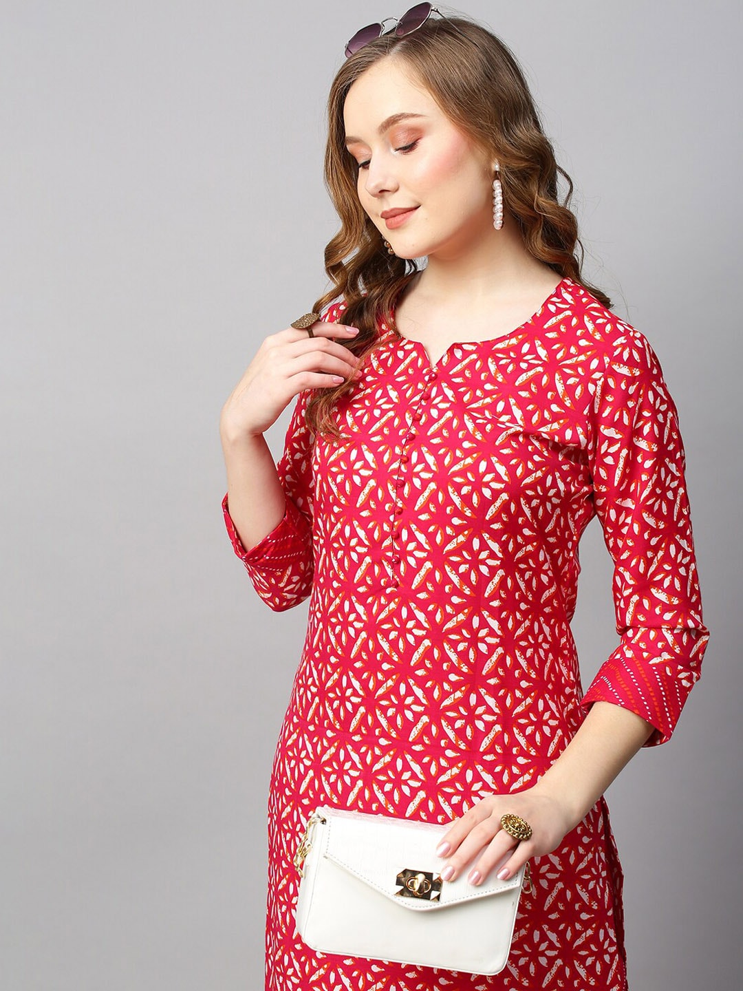 Kalini Women Bandhani Printed Notched Neck Kurta with Trousers - Distacart