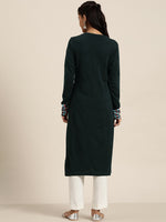 Thumbnail for Sangria Women Teal Green & Pink Geometric Printed Straight Winter Kurta - Distacart