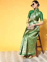 Thumbnail for Saree Mall Green & Golden Woven Design Banarasi Saree - Distacart