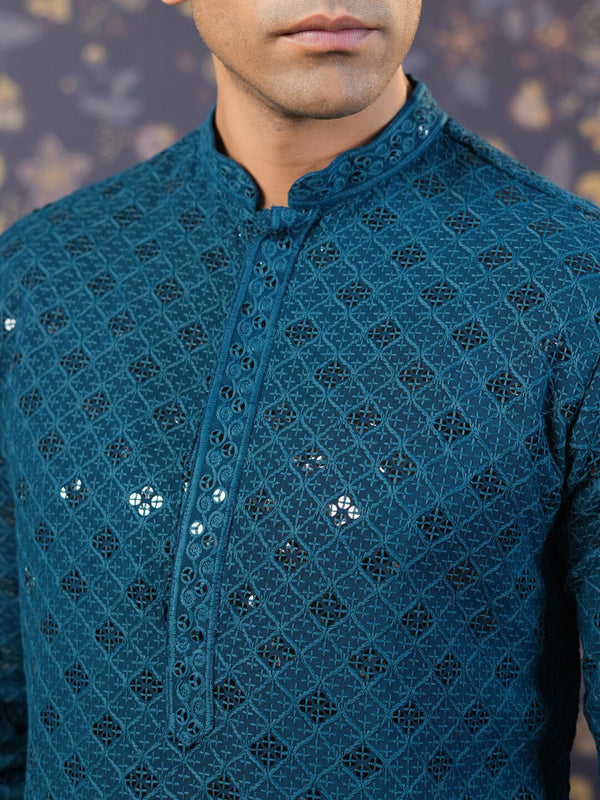 House of Pataudi Ethnic Motifs Embroidered Sequinned Straight Kurta With Churidar - Distacart