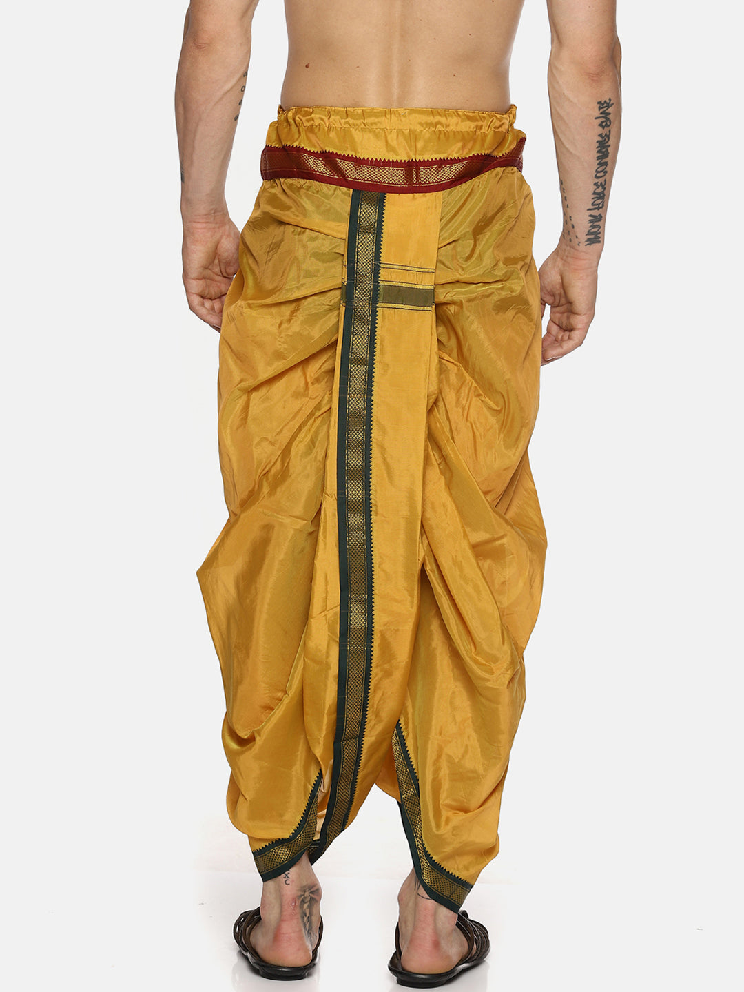 Sethukrishna Men Mustard Yellow Solid Readymade Dhoti Pants With Angavastram - Distacart