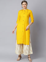 Thumbnail for Khushal K Women Yellow Floral Rayon Kurta with Palazzos - Distacart