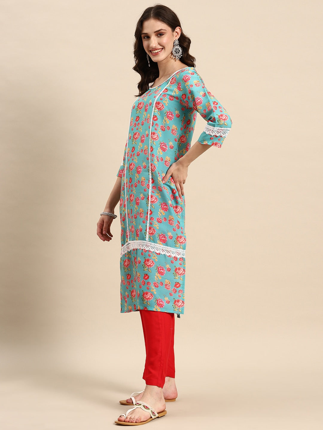 Sangria Women Floral Printed Regular Kurta with Trousers & With Dupatta - Distacart