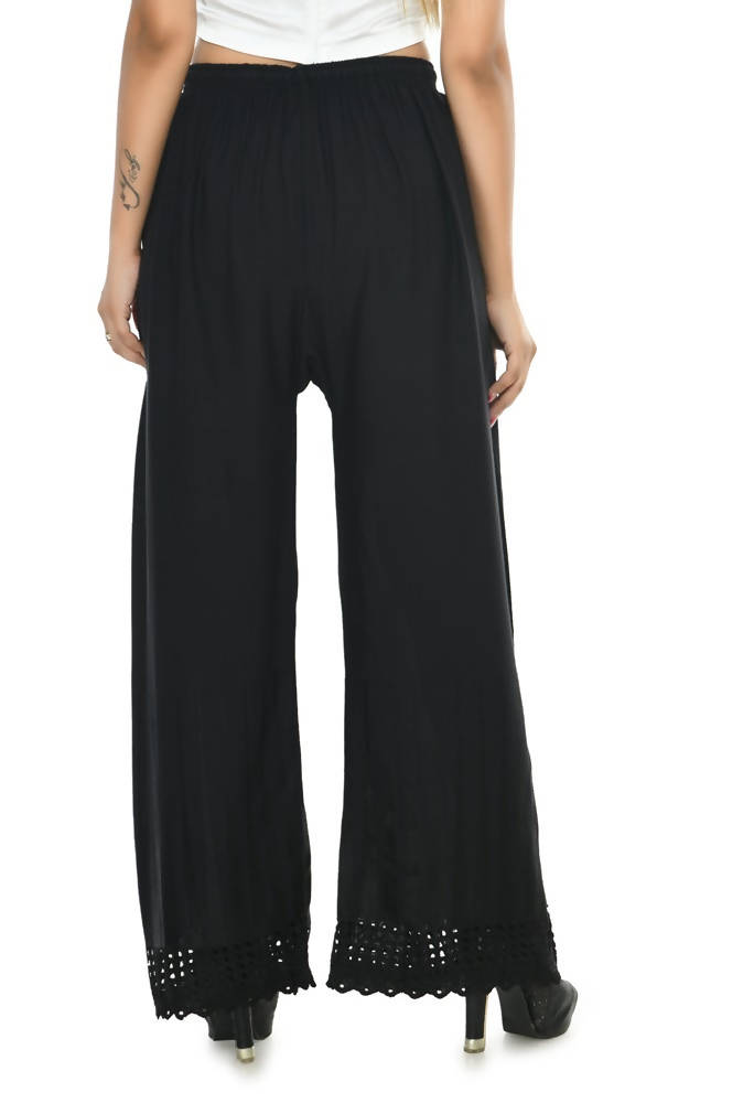 Mominos Fashion Moeza Reyon Cotton Black Cut Work Palazzo