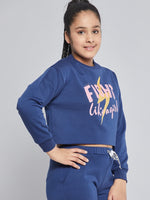 Thumbnail for Lyush Blue Fleece FIGHT Crop Sweatshirt For Girls - Distacart