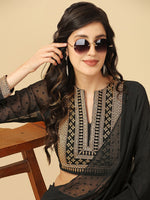 Thumbnail for Sangria Black Geometric Woven Design Saree - Distacart