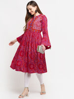 Thumbnail for Kalini Women Red Ethnic Motifs Cotton Bell Sleeves Anarkali Kurta - Distacart