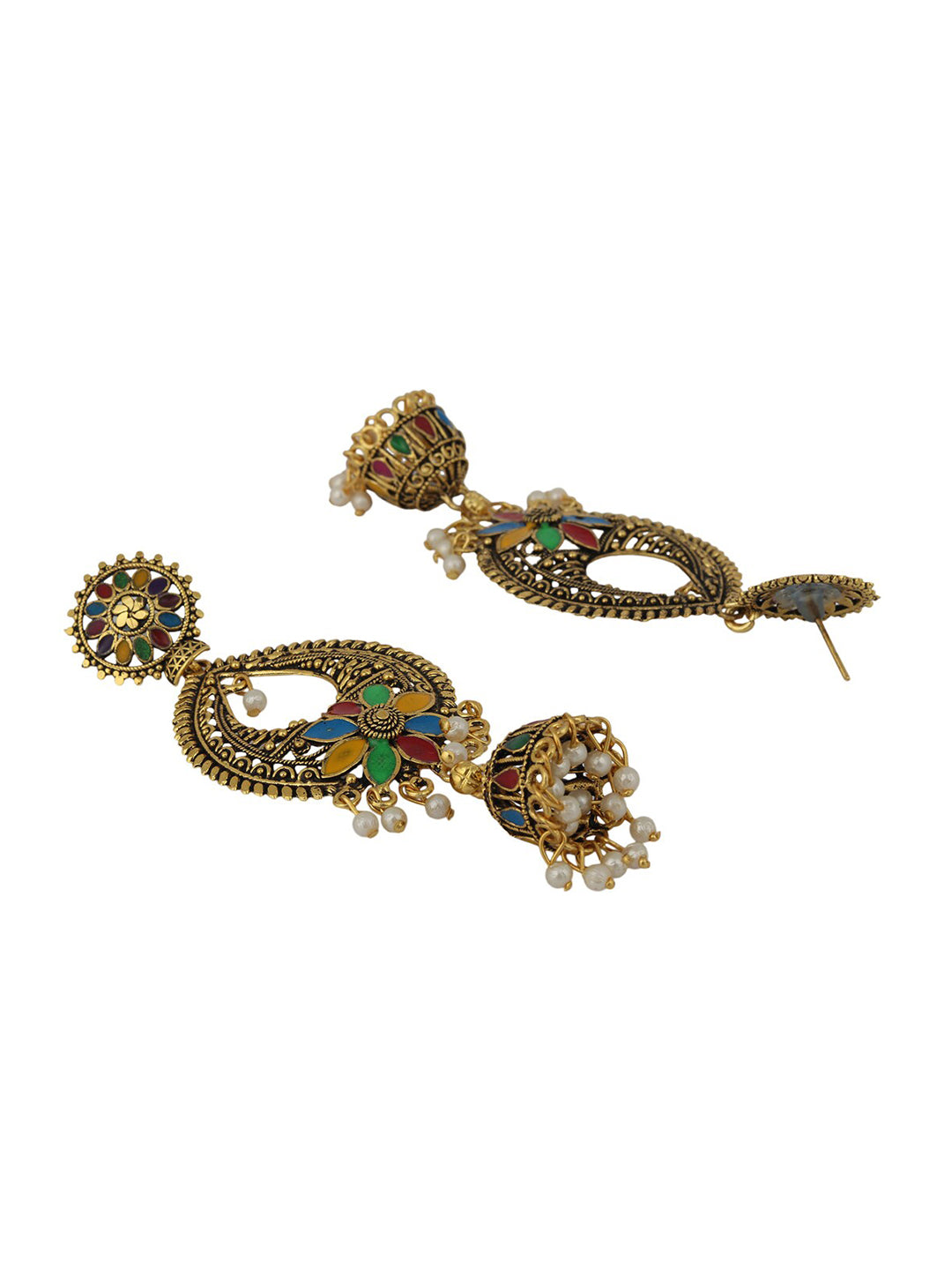 Anikas Creation Gold-Toned & Multicoloured Contemporary Jhumkas Earrings - Distacart