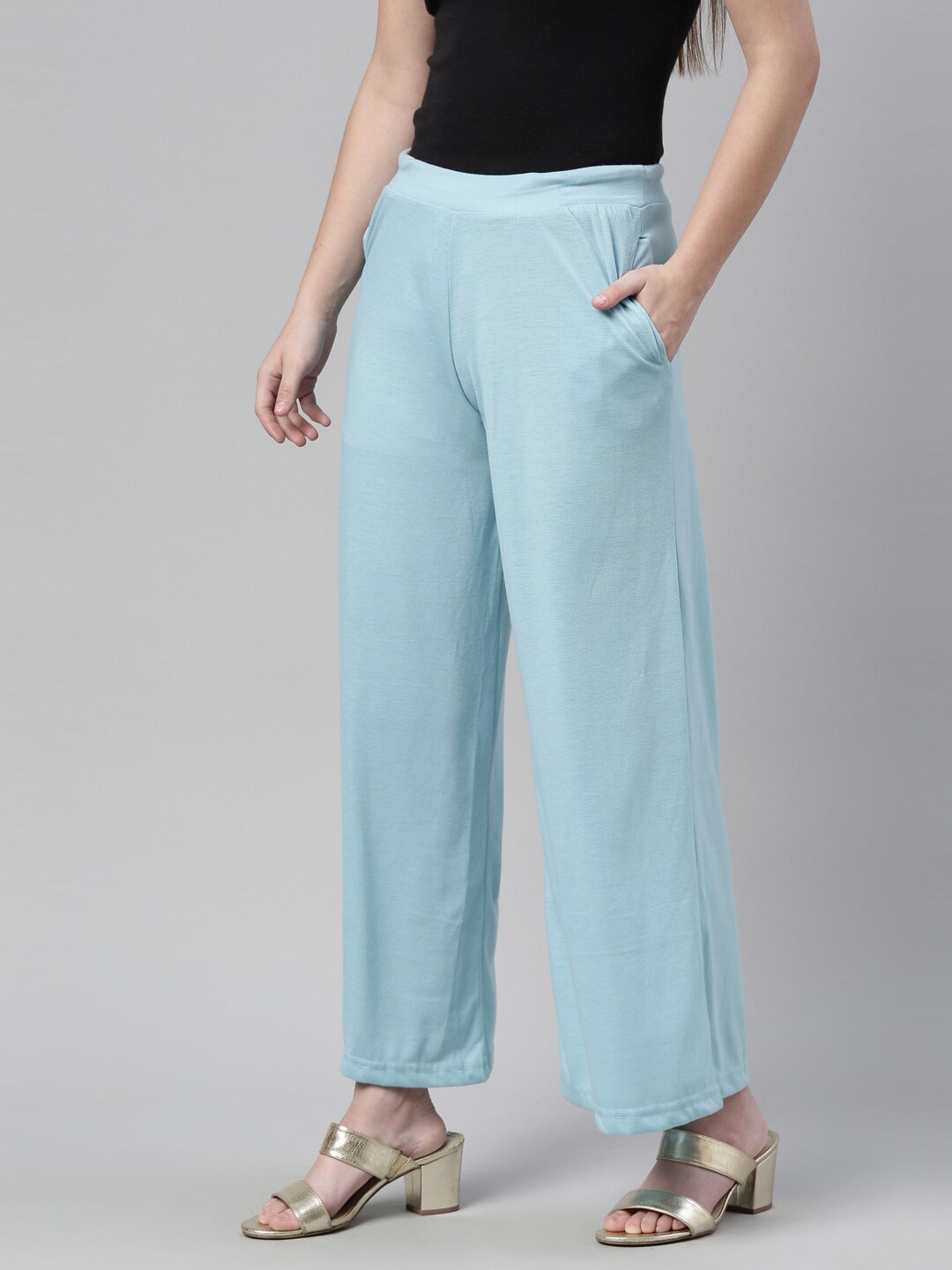 Souchii Blue Knitted Palazzos - Distacart