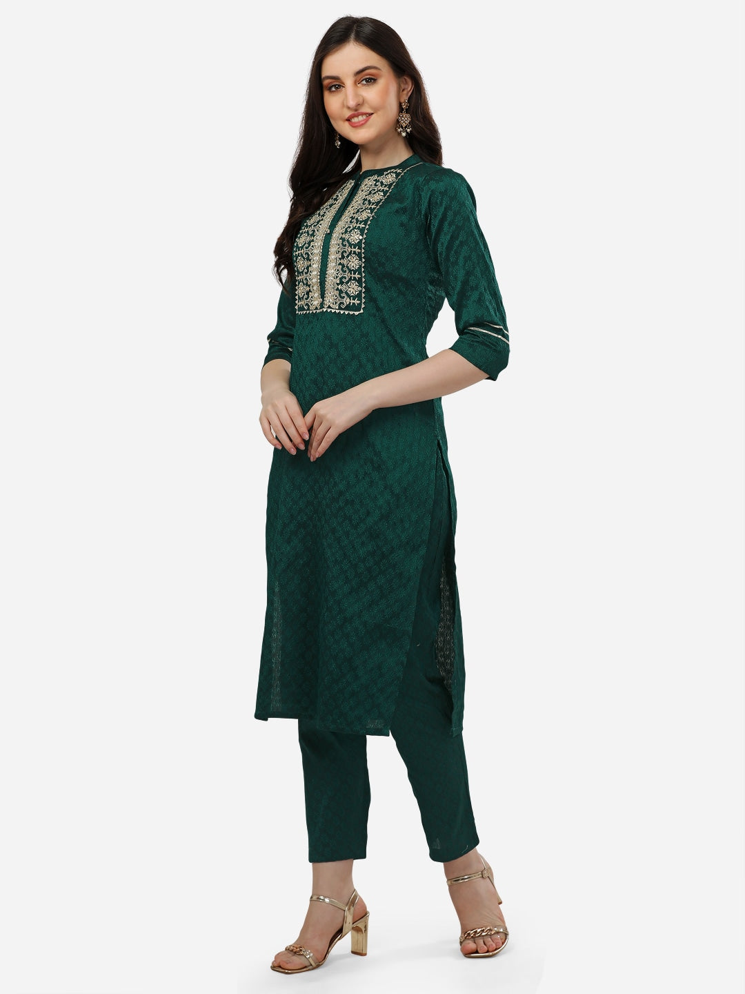 HERE&NOW Women Embroidered Thread Work Kurta with Trousers - Distacart