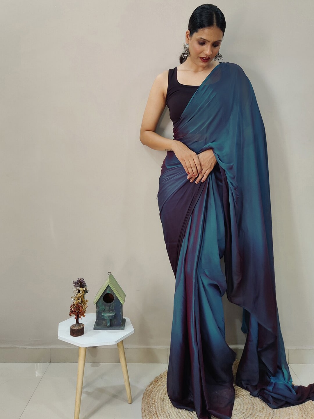 Mitera Blue Ombre Dyed Ready To Wear Saree - Distacart